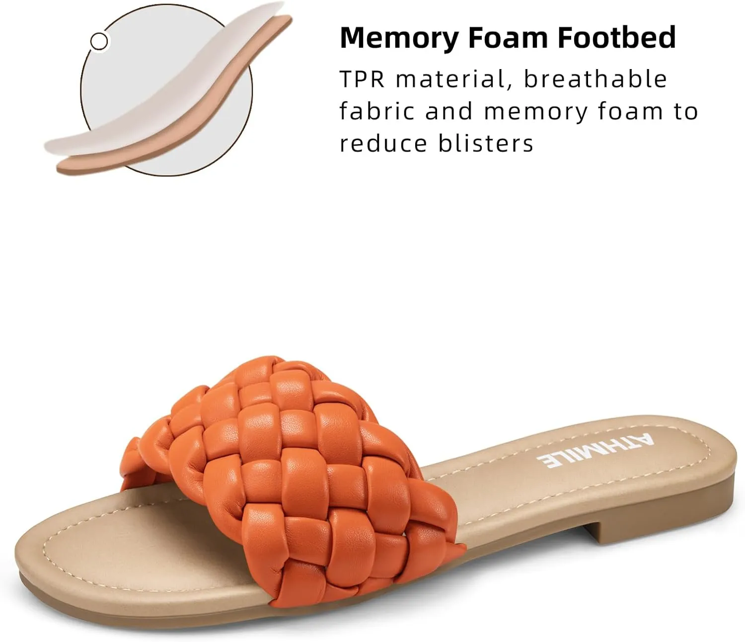 ATHMILE Braided Womens Sandals Round Open Toe Fashion Slide Sandals Women Dressy Summer Flat Beach Size 6-11