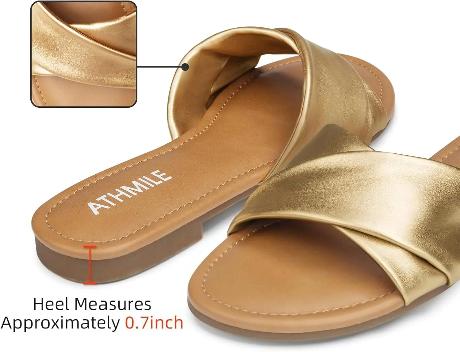 ATHMILE Sandals Women Dressy Summer Flat Comfortable Fashion Beach Cute Ladies Slides Leather Casual Dress Women's Sandals 2025 Size 6-11