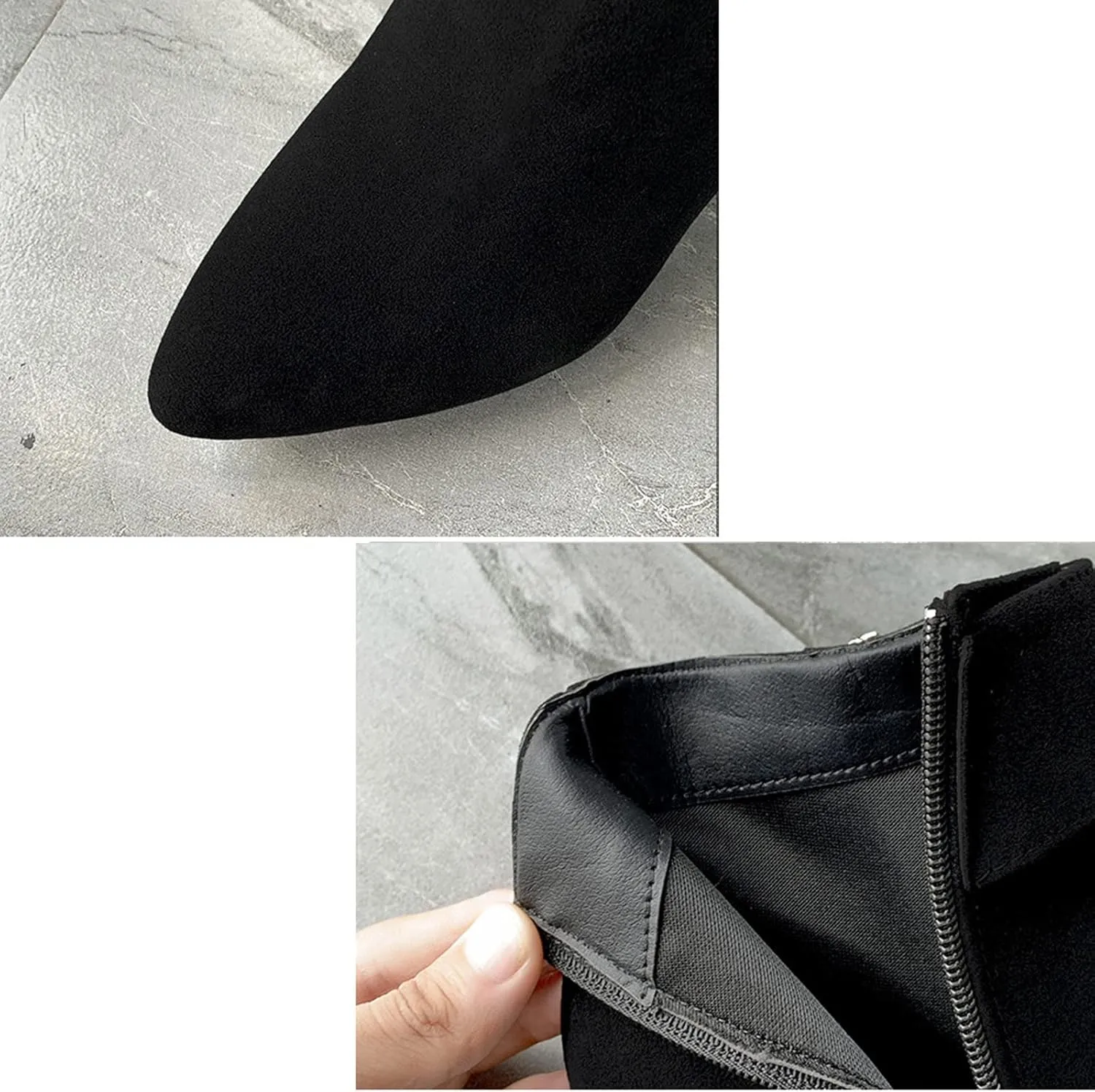 AUNTHUI Women's Suede Pointed Toe Chunky Heel Booties with Buckle Strap?Winter Retro Solid Color Side zipper Mid-Heel Booties