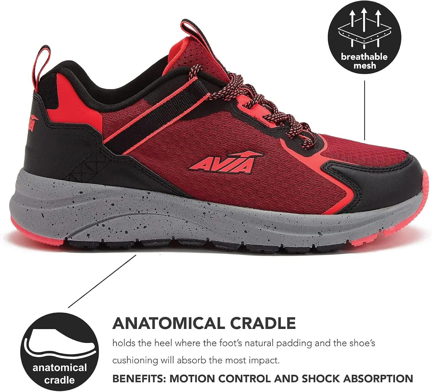 Avia Canyon Womens Trail Shoes and Walking Sneakers with Arch Support and Breathable Mesh