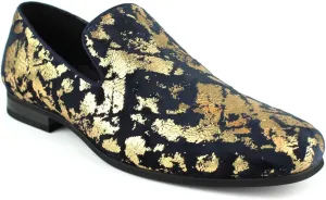AZAR MAN Men's Slip On Velvet Gold Leopard Print Dress Shoes Loafers LS21