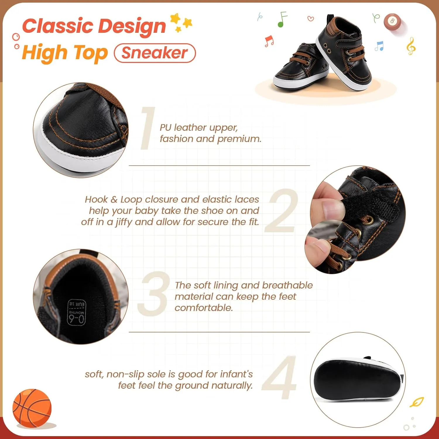 Babelvit Baby Boy Girl Soft Sole Canvas Sneakers Sparkle High Top Lace Up Infant Unisex Ankle Shoes Boots Toddler Newborn Prewalker First Baby Walking Crib Shoes