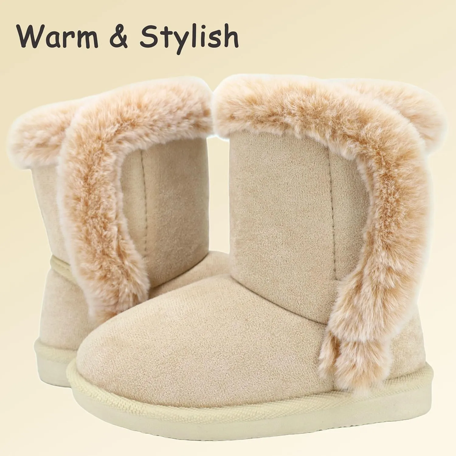 Baby Girls Winter Boots Toddler Kid Fashion Fur Lined Lightweight Warm Snow Boots for Everyday Wear