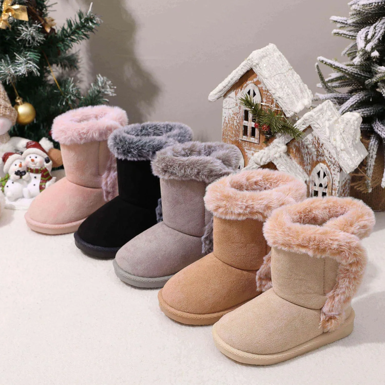 Baby Girls Winter Boots Toddler Kid Fashion Fur Lined Lightweight Warm Snow Boots for Everyday Wear