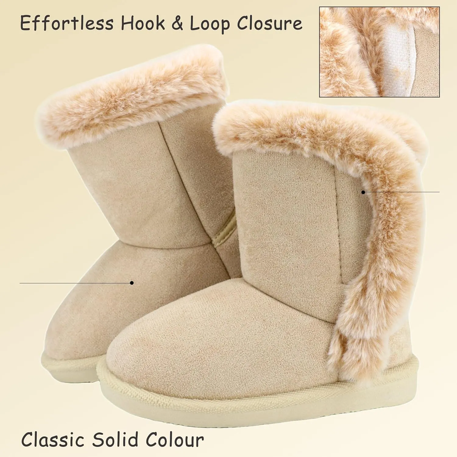 Baby Girls Winter Boots Toddler Kid Fashion Fur Lined Lightweight Warm Snow Boots for Everyday Wear
