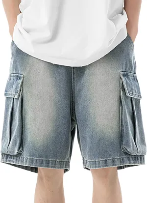 Baggy Jean Shorts for Men Casual Loose Fit Hip Hop Wide Leg Denim Shorts 2025 Trendy Streetwear