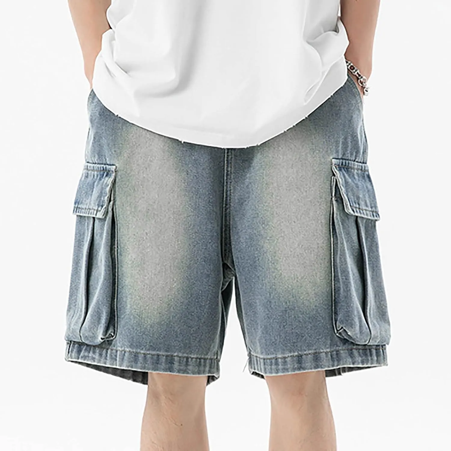 Baggy Jean Shorts for Men Casual Loose Fit Hip Hop Wide Leg Denim Shorts 2025 Trendy Streetwear
