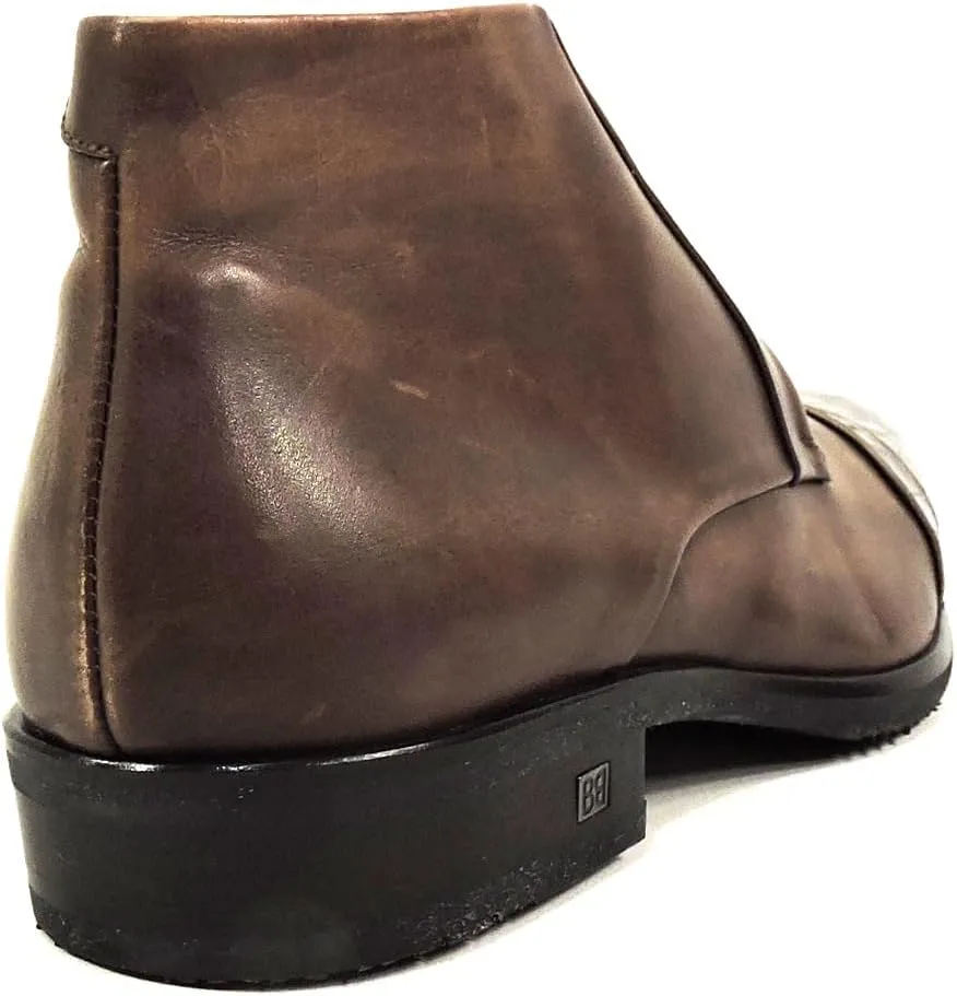 Baldinini Men's Brown Leather Ankle Boots, Croc-Embossed Cap Toe, Lace-Up with Side Zip