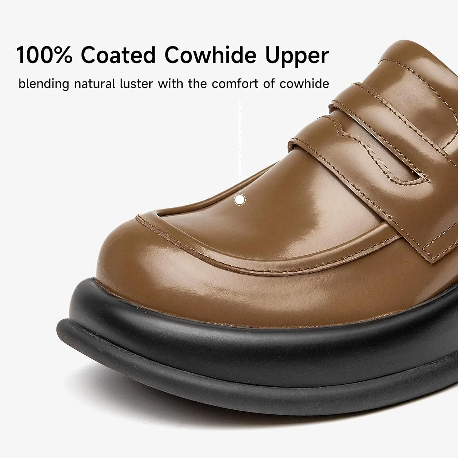 BEAU TODAY Chunky Loafers for Women, Womens Leather Penny Loafers, Comfortable Slip on Business Casual Square Toe Non-Slip Office Ladies Dress Shoes