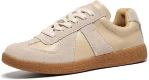 BEAU TODAY Fashion Sneakers Women,Leather Casual Lace Up Retro OG Sneakers,Comfortable Tennis Runnig Trainer Shoes