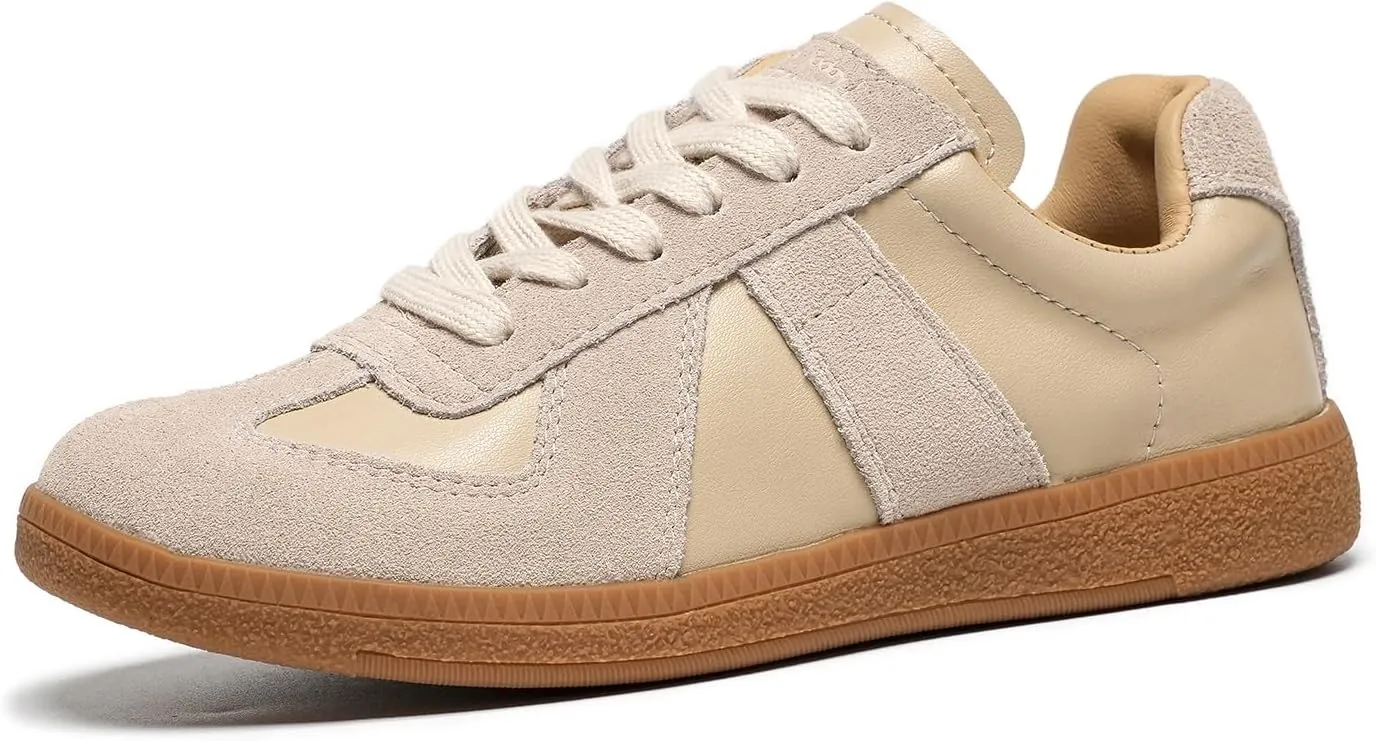BEAU TODAY Fashion Sneakers Women,Leather Casual Lace Up Retro OG Sneakers,Comfortable Tennis Runnig Trainer Shoes