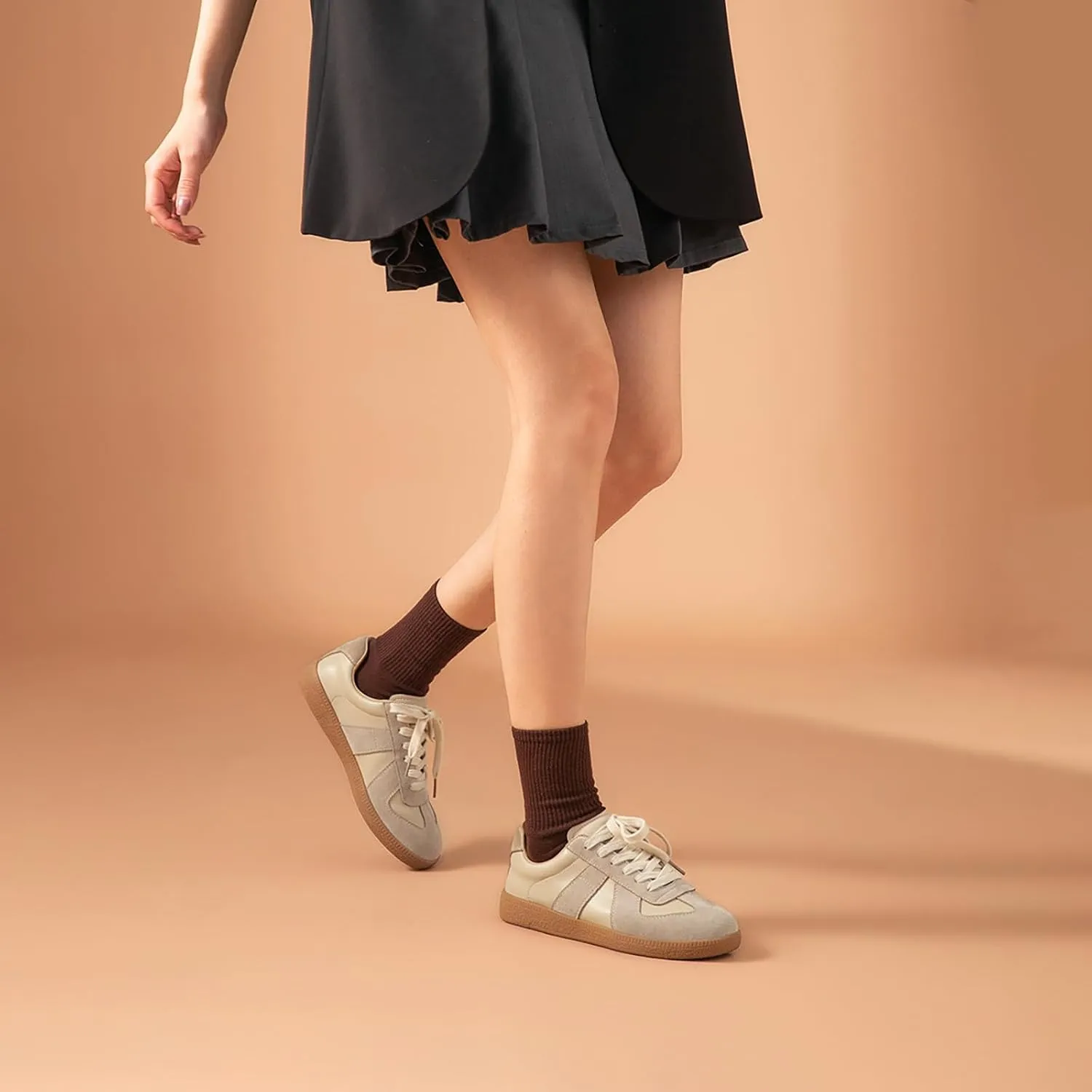 BEAU TODAY Fashion Sneakers Women,Leather Casual Lace Up Retro OG Sneakers,Comfortable Tennis Runnig Trainer Shoes