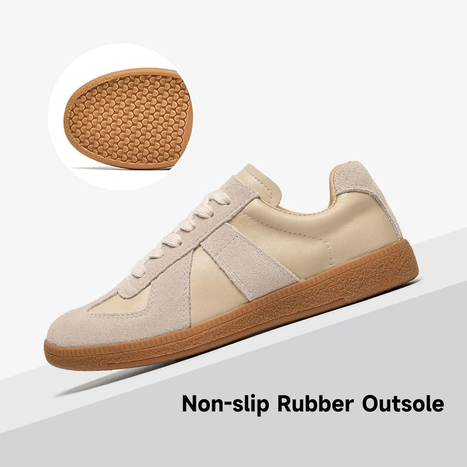 BEAU TODAY Fashion Sneakers Women,Leather Casual Lace Up Retro OG Sneakers,Comfortable Tennis Runnig Trainer Shoes