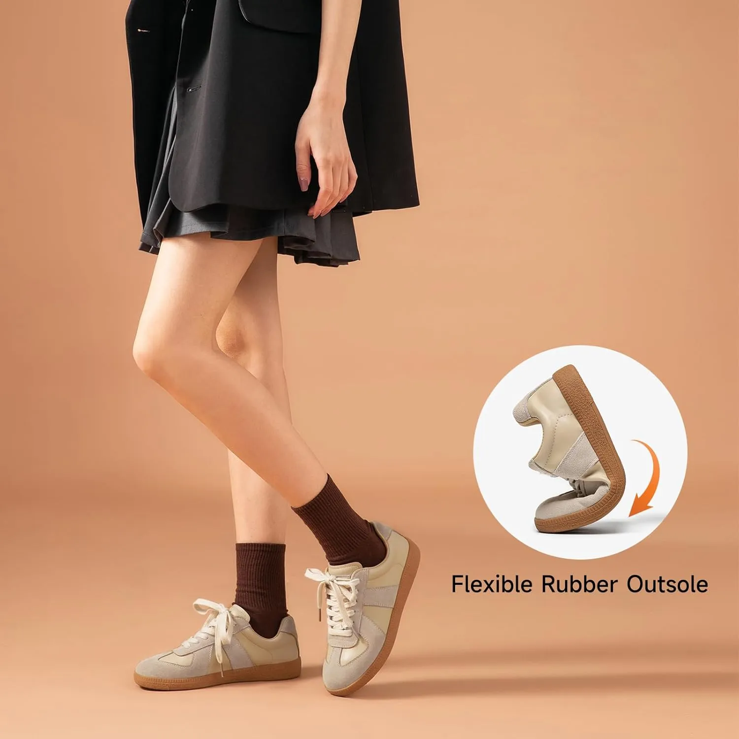 BEAU TODAY Fashion Sneakers Women,Leather Casual Lace Up Retro OG Sneakers,Comfortable Tennis Runnig Trainer Shoes