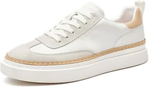 BEAU TODAY Men's Dress Sneakers, Leather Fashion Sneakers for Men Oxfords Classic Handmade Comfortable Lace Up Platform Flat Sneakers Tennis Retro Shoes