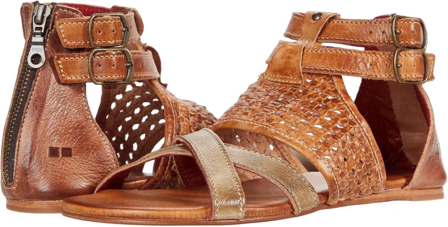 Bed|Stu® Capriana Flat Sandals for Women – Leather Detailing – Back Zipper Closure – Open Toe Silhouette