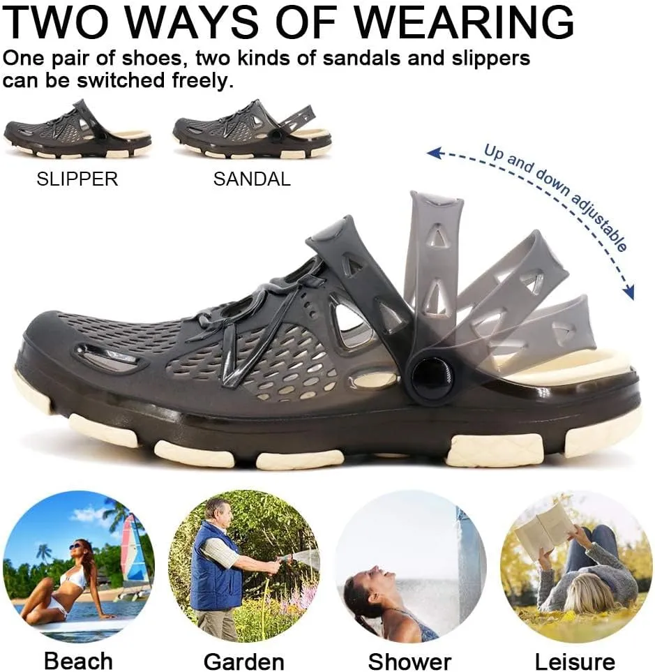 beister Mens Clogs Non Slip Water Shoes with Adjustable Strap, Lightweight Slip on Mules Garden Kitchen Outdoor Beach Yard Pool Shower Summer Sandals Slippers