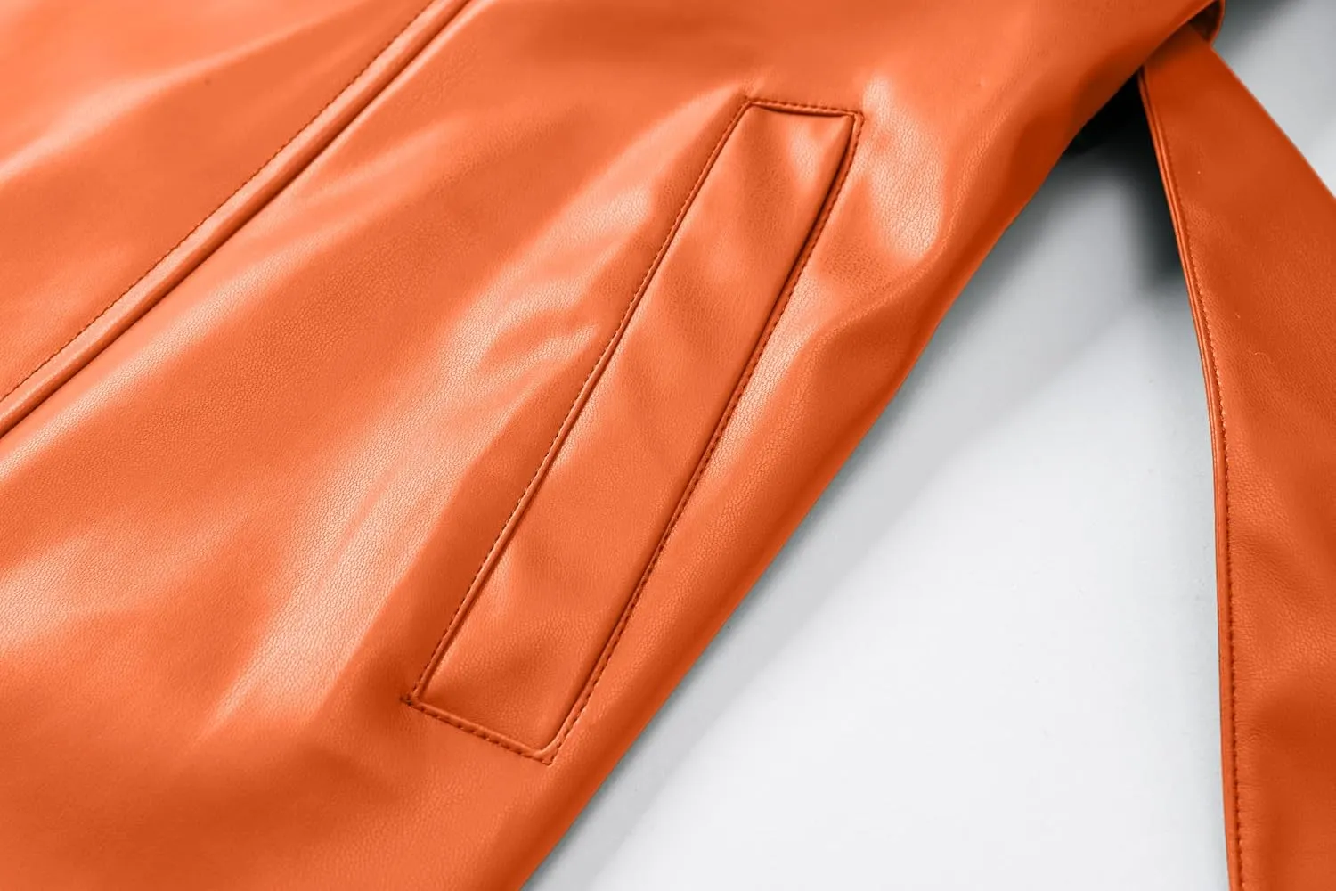 Betusline Womens Faux Leather Jacket Casual Lapel Long PU Trench Coat Outerwear with Belt
