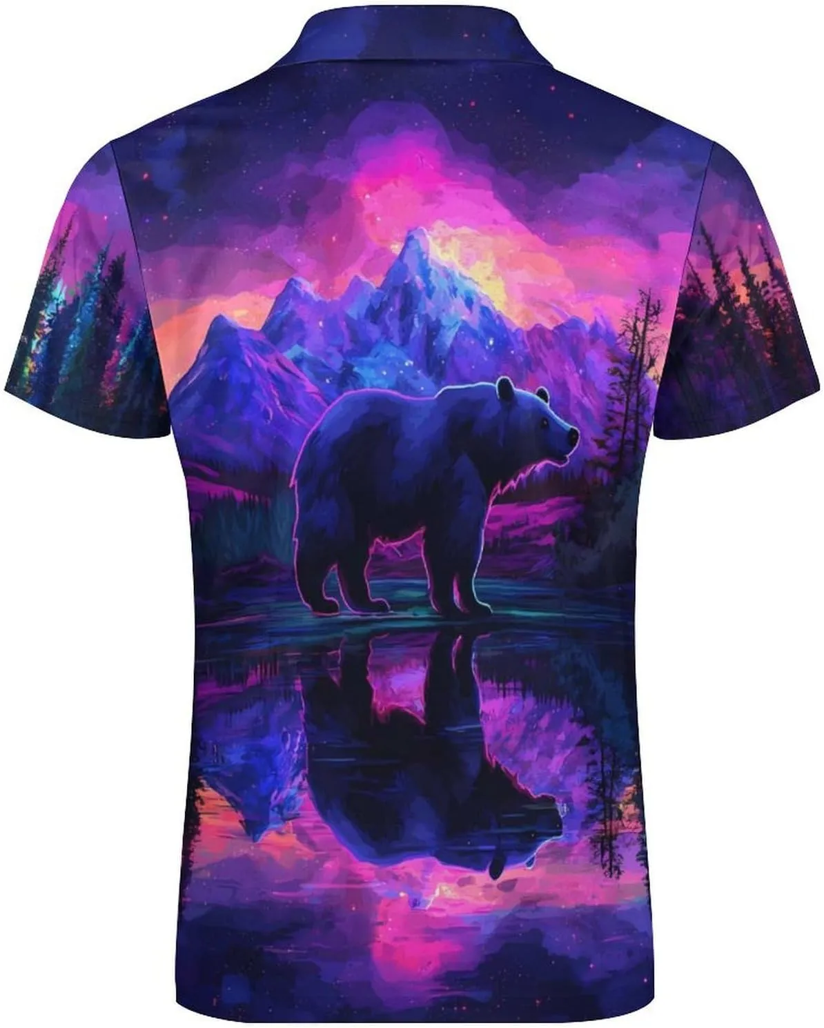 Black Bear Forests Short Sleeve Polo Shirt Slim Fit Tops Casual Workout Golf T Shirt Zippered Tees for Men
