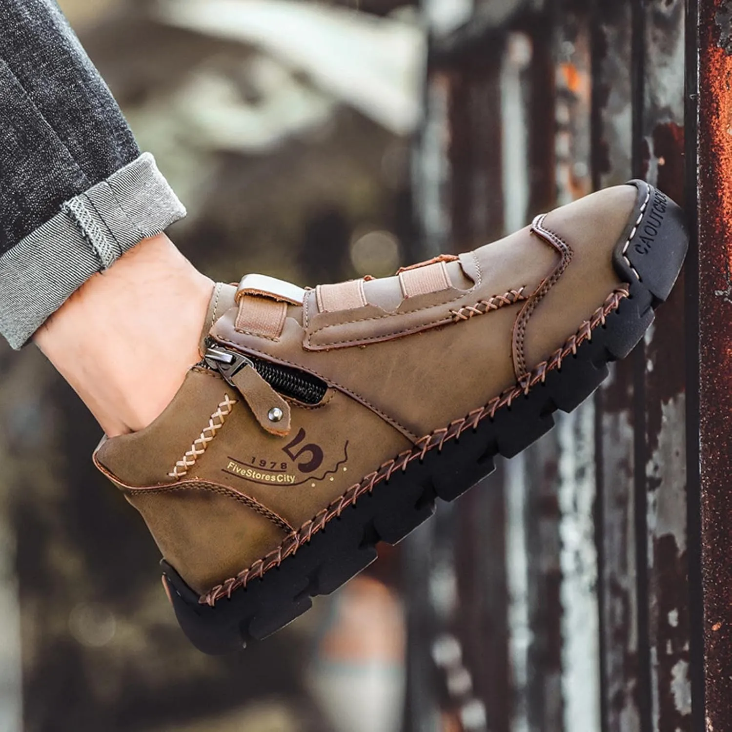 Black Leather Shoes for Men Fashion Chukka Boots Lace up Slip On Lightweight Loafers Hiking Workout