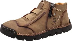 Black Leather Shoes for Men Fashion Chukka Boots Lace up Slip On Lightweight Loafers Hiking Workout