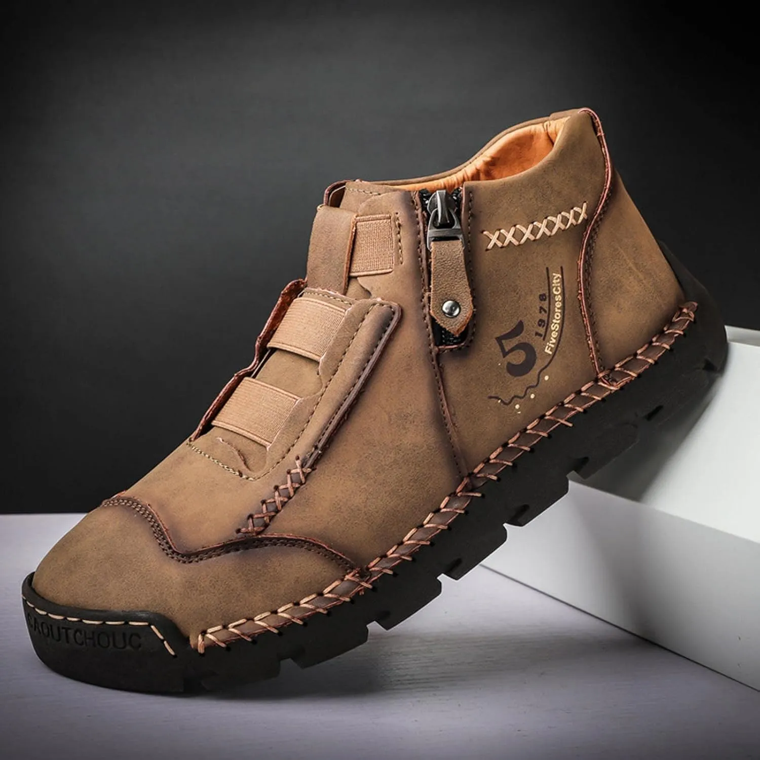 Black Leather Shoes for Men Fashion Chukka Boots Lace up Slip On Lightweight Loafers Hiking Workout