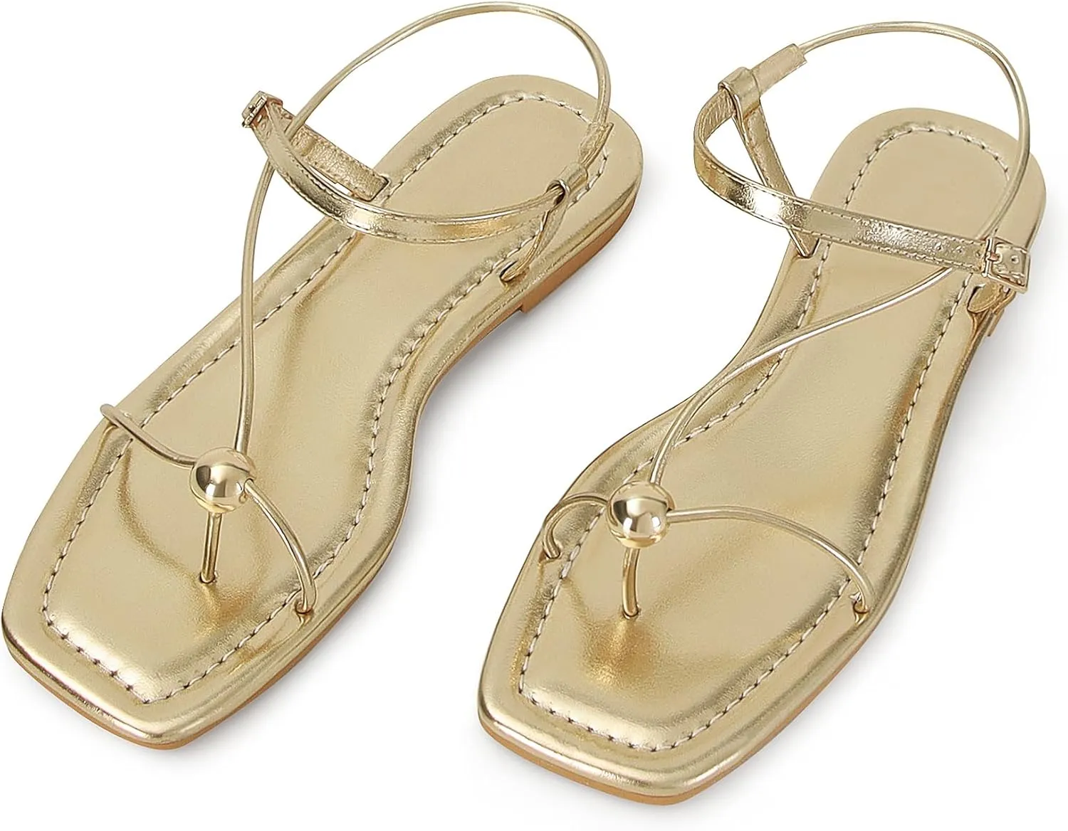 Black Strappy Flat Sandals for Women Comfortable Open Square Toe Sandals Dressy Beach Thong Flip Flop Slides Sandals