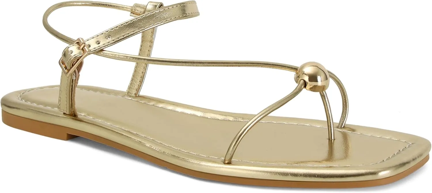 Black Strappy Flat Sandals for Women Comfortable Open Square Toe Sandals Dressy Beach Thong Flip Flop Slides Sandals