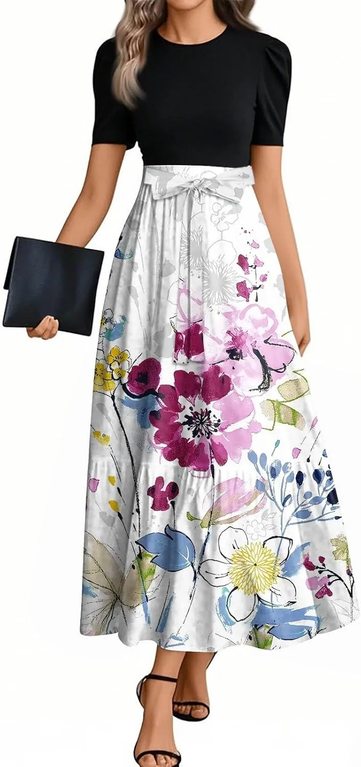 Bow Detail Maxi Dresses for Women 2025, High Waisted Spring Elegant Trendy Casual Beach Womens Sundresses