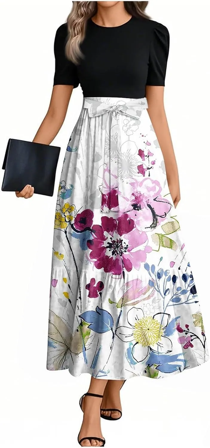 Bow Detail Maxi Dresses for Women 2025, High Waisted Spring Elegant Trendy Casual Beach Womens Sundresses