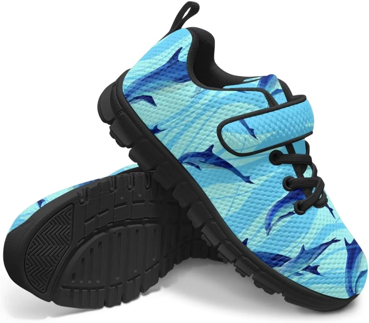 Boy Girl Shark Running Sneakers Adjustable Hook and Loop Walking Shoes Sports Tennis Sneaker