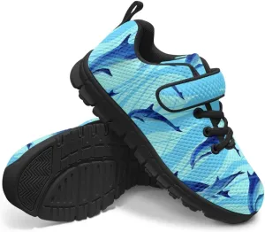 Boy Girl Shark Running Sneakers Adjustable Hook and Loop Walking Shoes Sports Tennis Sneaker