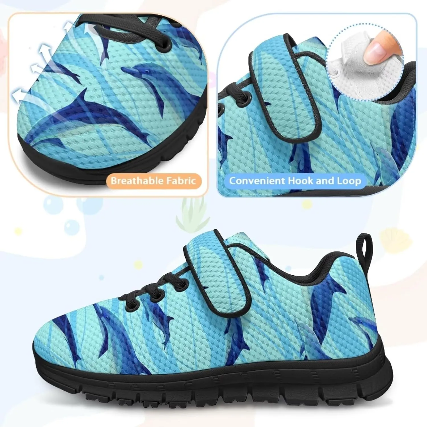 Boy Girl Shark Running Sneakers Adjustable Hook and Loop Walking Shoes Sports Tennis Sneaker
