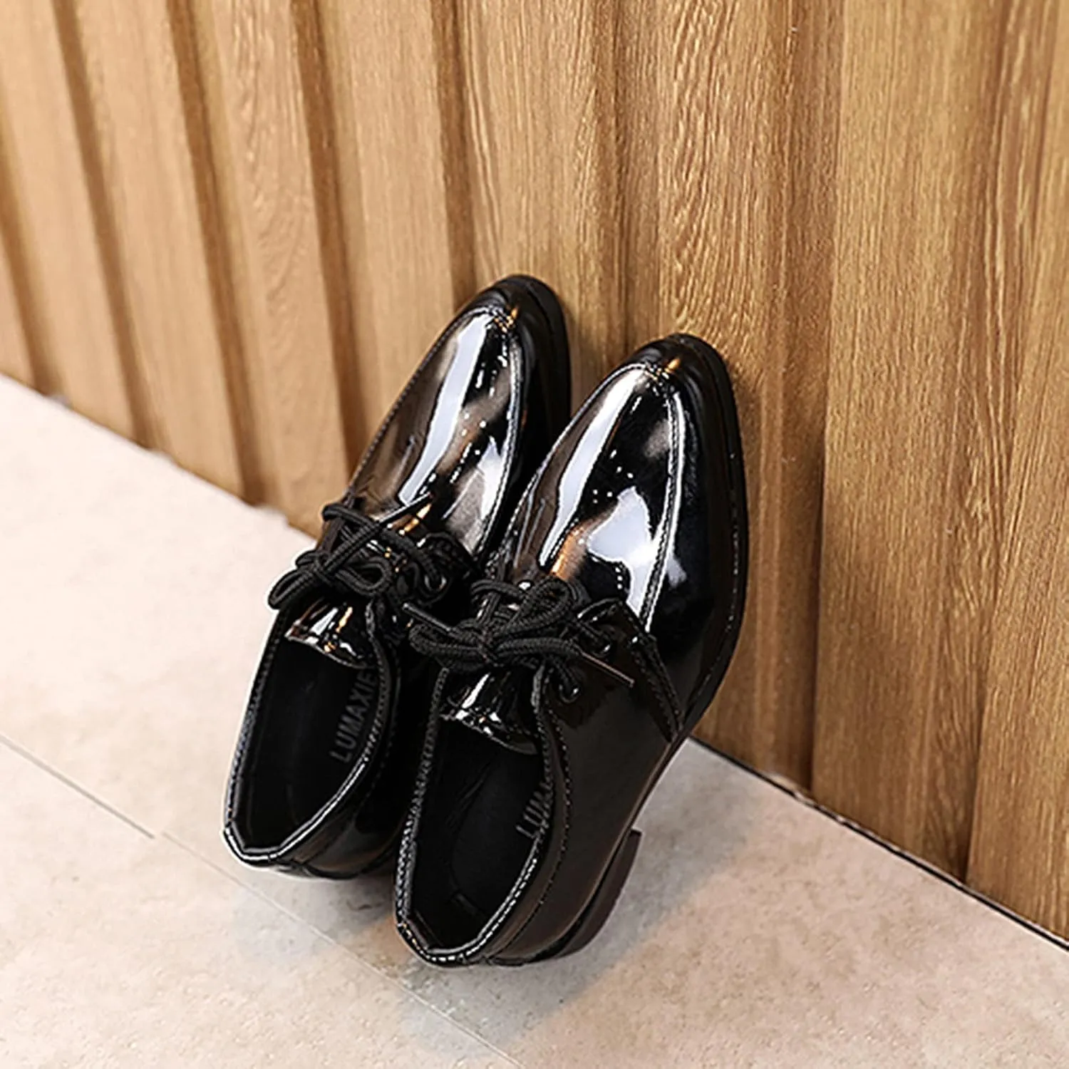 Boy's Classic Oxfords Dress Shoes Pointed Toe Patent Formal Dress Shoes Lace Up Wedding Prom Footwear for Kids