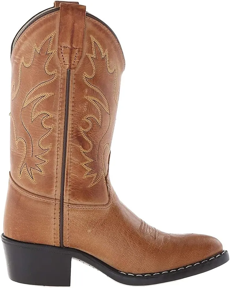 Boy's Kid's Unisex-Child J Toe Leather Embroidered Western Boots