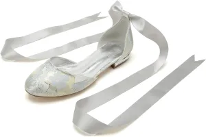 Bridal Shoes Ballet Pump Women's Flat Round Toe High Heels Wedding Heels 1.5CM Sandals Party Guests Evening Formal Dressy Floral Fabrics