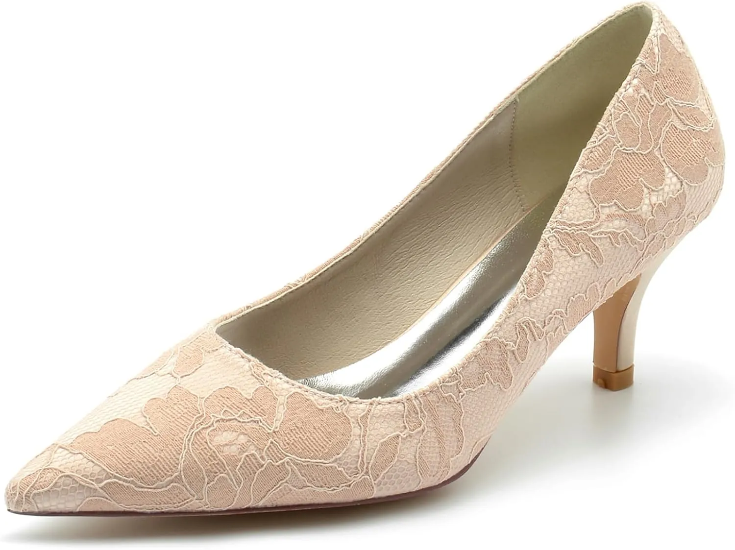 Bride Wedding Shoes Women's Pointed Toe Lace Low Heel Dress Pump Bridal Shoes Kitten Heel Prom Party Dress Pumps Sandals 6Cm