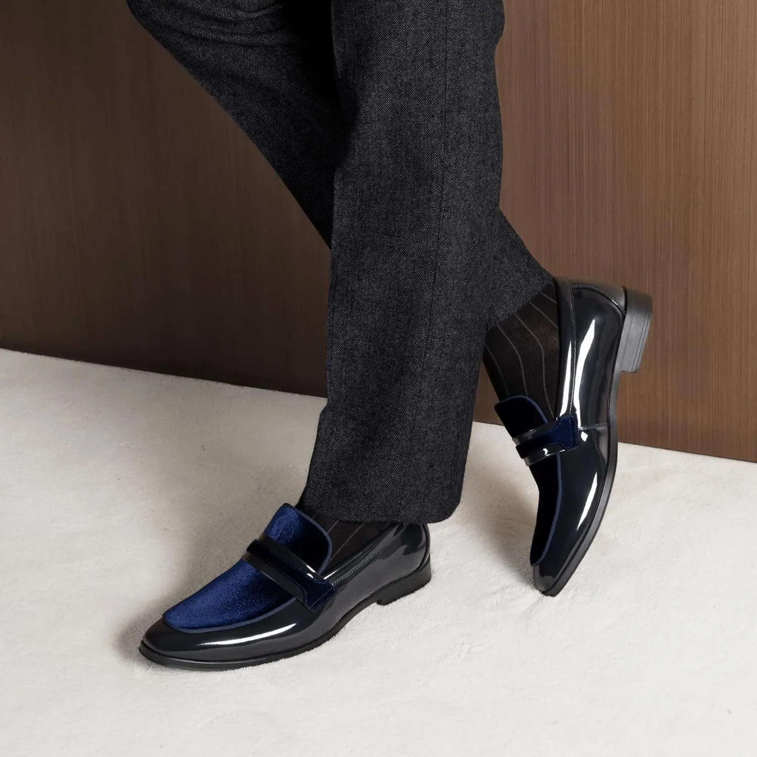 Bruno Marc Men's Tuxedo Patent Loafers Classic Velvet Slip-on Dress Shoes