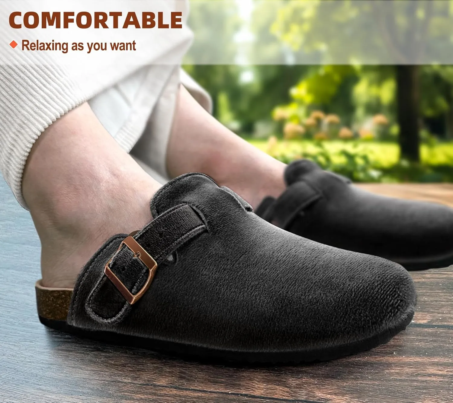 BULLIANT Women Clogs-Comfortable Mules Slippers Sandals Nurse Shoes Unisex for Men-Cushioned Footed Flannel-Lined Upper