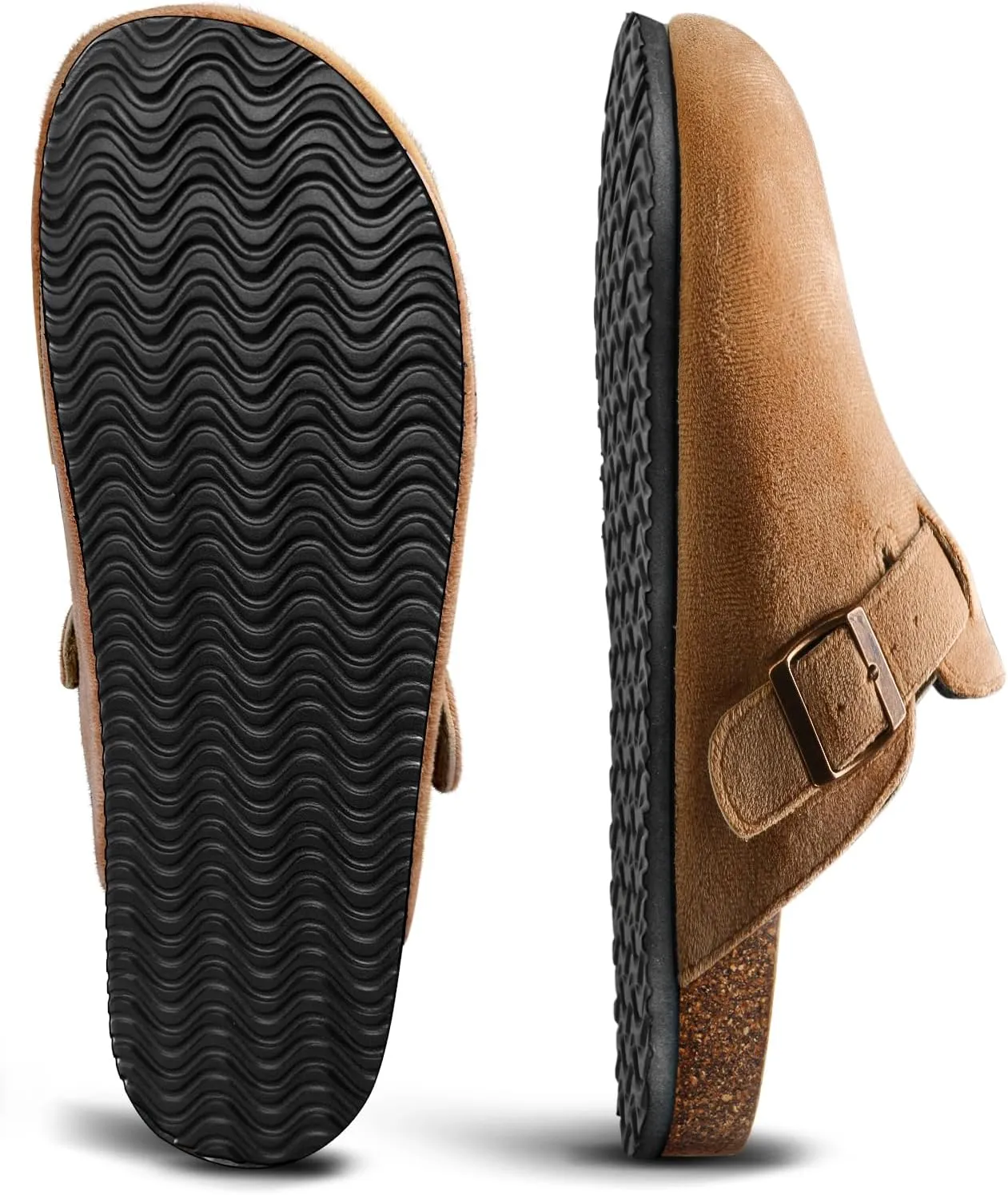 BULLIANT Women Clogs-Comfortable Mules Slippers Sandals Unisex Adjustable Fit-Cushioned Cork-Footbed Flannel Suede Upper