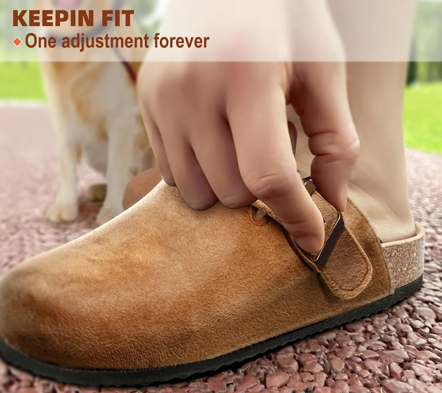 BULLIANT Women Clogs-Comfortable Mules Slippers Sandals Unisex Adjustable Fit-Cushioned Cork-Footbed Flannel Suede Upper