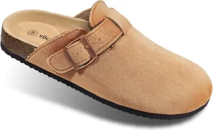 BULLIANT Women Clogs-Comfortable Mules Slippers Sandals Unisex Adjustable Fit-Cushioned Cork-Footbed Flannel Suede Upper