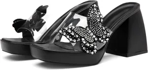 Butterfly Rhinestone Platform Heels - Transparent Chunky High Heels Sandals for Women, Perfect for Prom and Dressy Occasions-Y2K Fairy Style