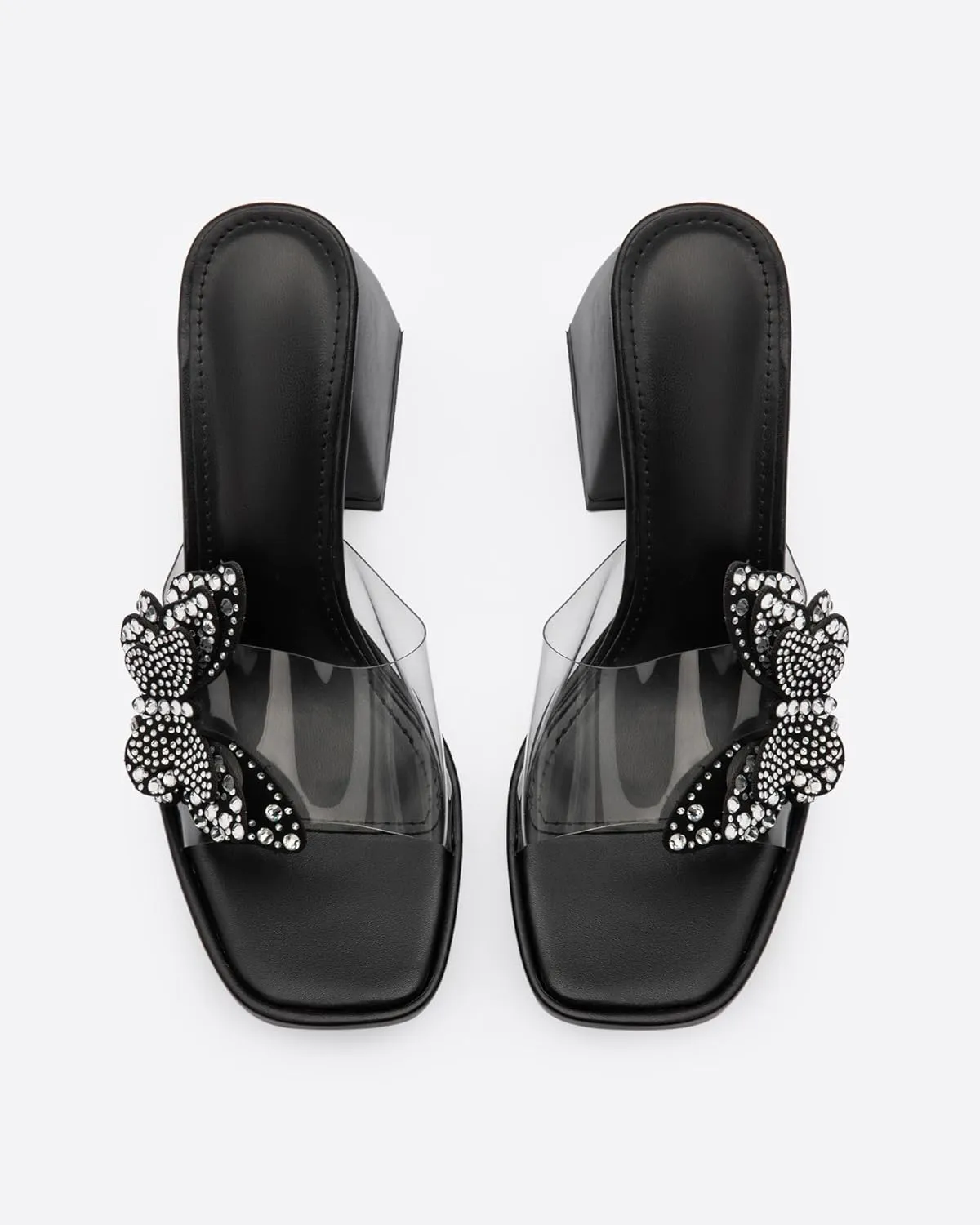 Butterfly Rhinestone Platform Heels - Transparent Chunky High Heels Sandals for Women, Perfect for Prom and Dressy Occasions-Y2K Fairy Style