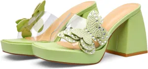 Butterfly Rhinestone Platform Heels - Transparent Chunky High Heels Sandals for Women, Perfect for Prom and Dressy Occasions-Y2K Fairy Style