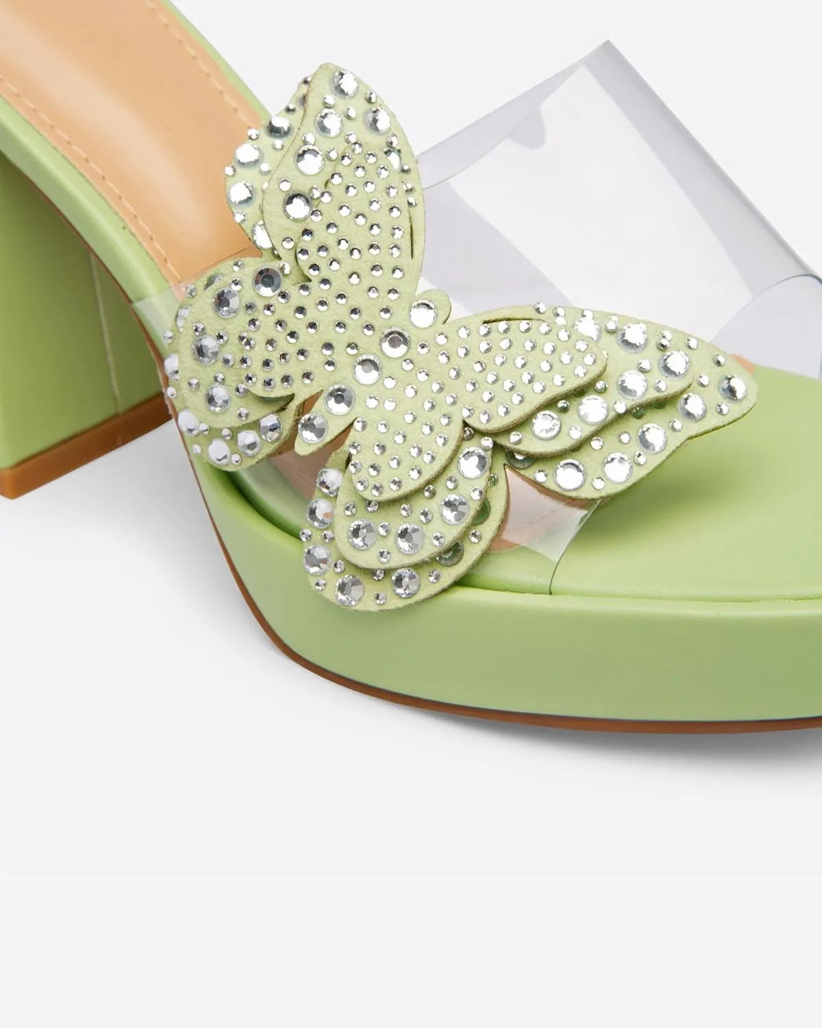 Butterfly Rhinestone Platform Heels - Transparent Chunky High Heels Sandals for Women, Perfect for Prom and Dressy Occasions-Y2K Fairy Style