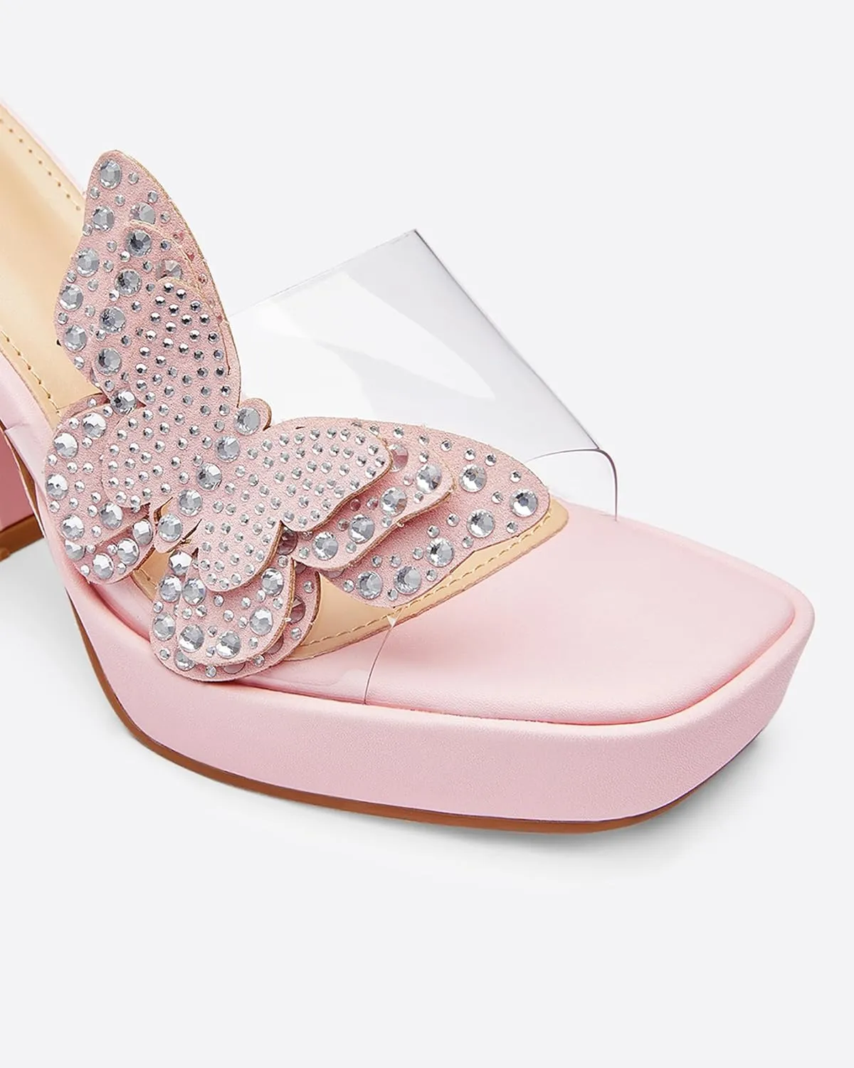 Butterfly Rhinestone Platform Heels - Transparent Chunky High Heels Sandals for Women, Perfect for Prom and Dressy Occasions-Y2K Fairy Style