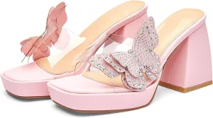 Butterfly Rhinestone Platform Heels - Transparent Chunky High Heels Sandals for Women, Perfect for Prom and Dressy Occasions-Y2K Fairy Style