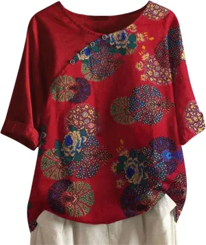 Button Down Shirts for Women Raglan Sleeve Hem Slit Loose Short Sleeve Button Decoration Womens Button Down Blouse