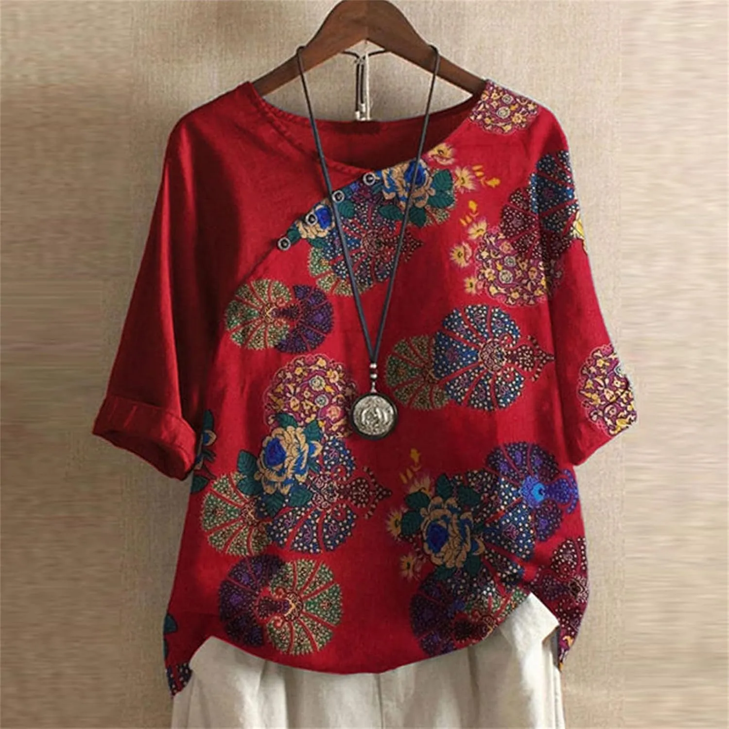 Button Down Shirts for Women Raglan Sleeve Hem Slit Loose Short Sleeve Button Decoration Womens Button Down Blouse